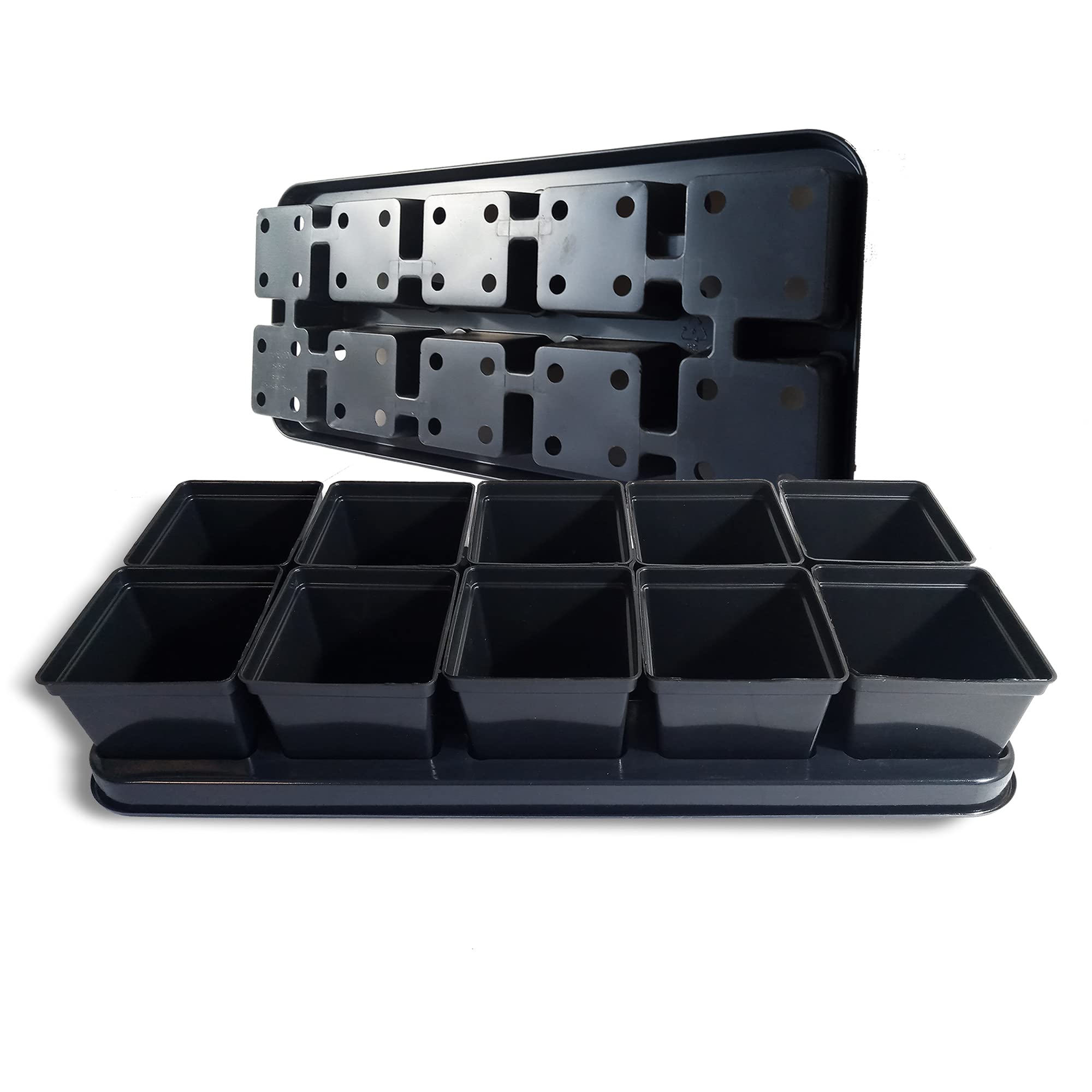 Elixir Gardens Plastic Carry Trays with Square Plant/Seedling Pots | Quantities of 1-500 | 7cm (1/4L), 9cm (3/4L) & 11cm (1L) 11cm Pots + Carry Trays x 30