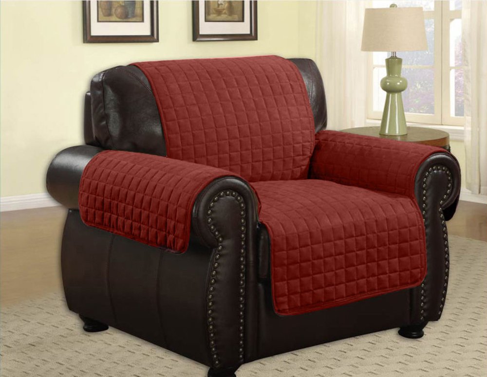 Quilted Microfiber Pet Dog Couch Sofa Furniture Protector Cover, Kashi, 6 Colors, 3 Sizes (Chair, Burgundy)