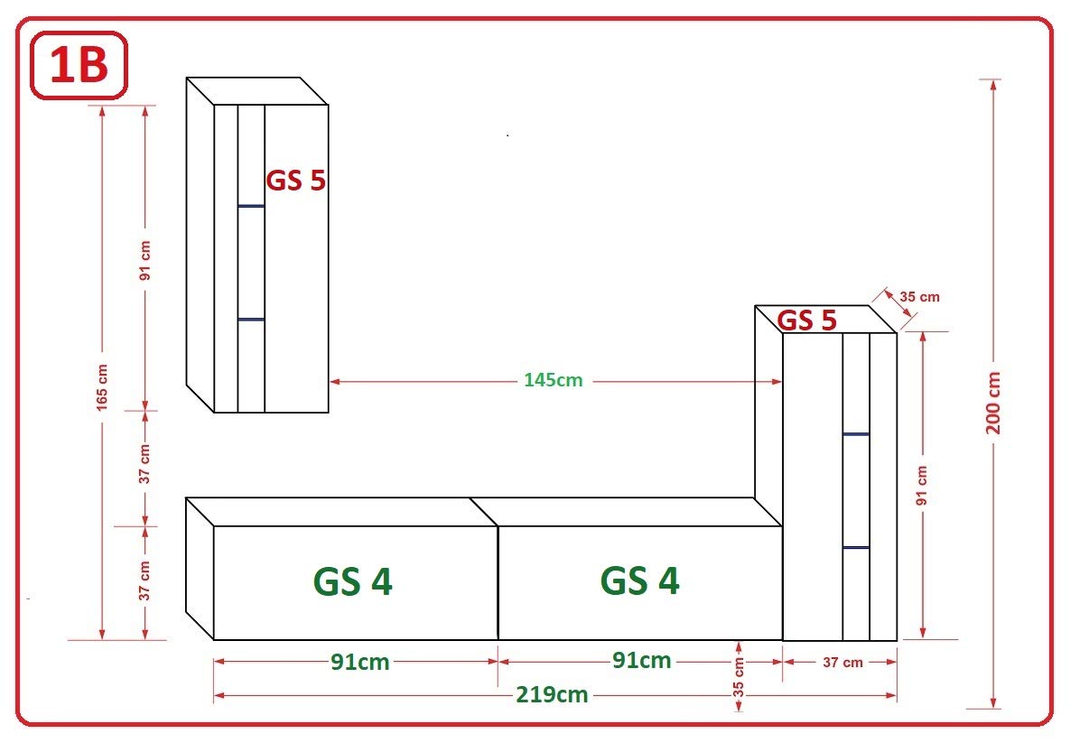 Furnitech Wohnwand Wohnzimmer - Hängend Wohnwand Modern Schrankwand mit Regale und TV Schrank - Wohnzimmer Möbel ohne LED (Future 47/HG/W/2 1B)