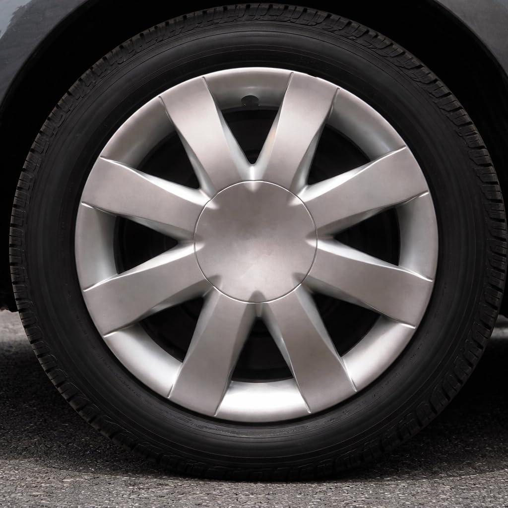 Set 4 Copricerchi 15" Compatibili con Renault Clio dal 2005 in poi – Copri Ruota per Cerchi in Acciaio – ABS Antiurto – Argento – Anello di Fissaggio Incluso