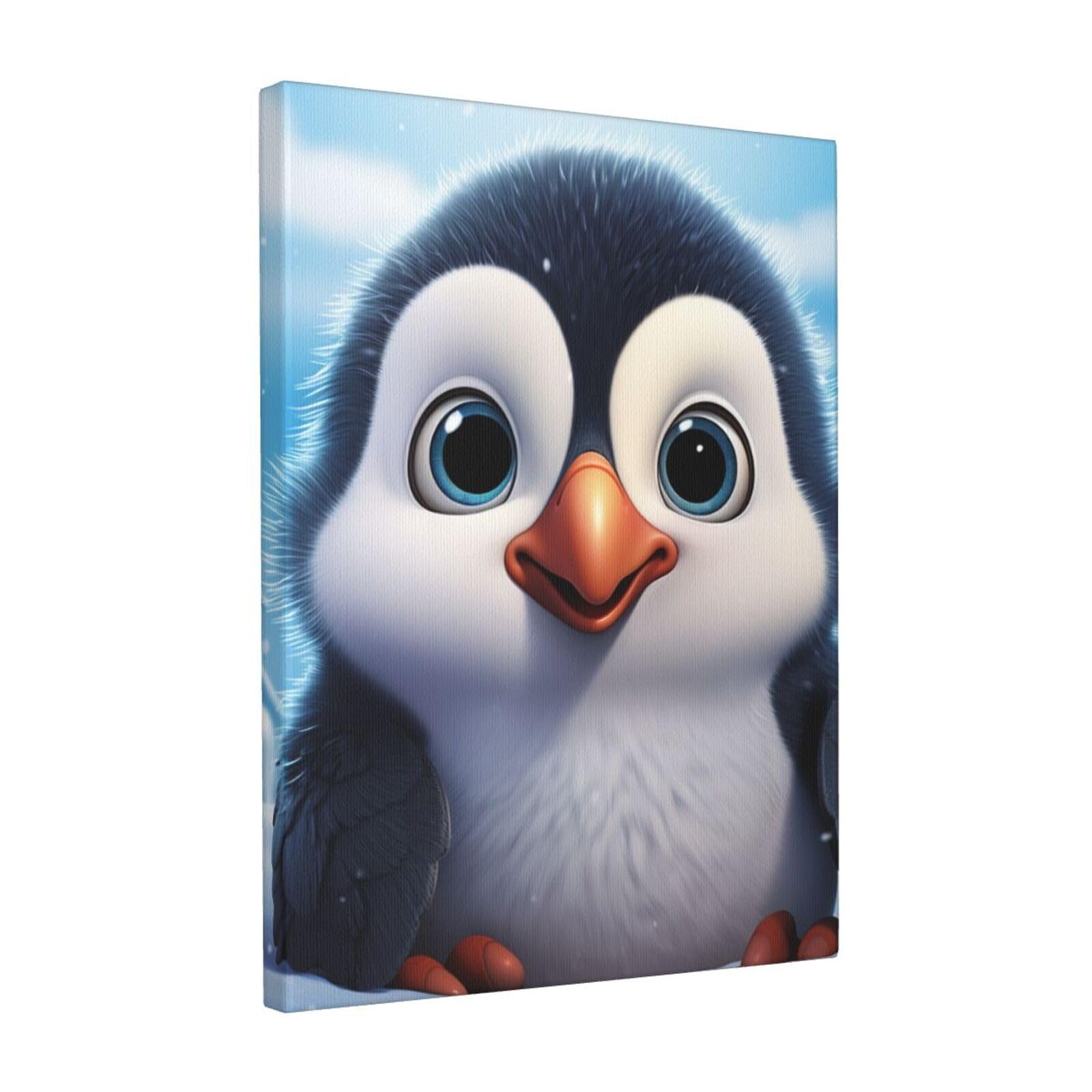 FodPand cartoon cute penguin Canvas Wall Art for Living Room Wall Decor 12"x16" Modern Artwork Painting Pictures Hanging Canvas Prints Aesthetic Wall Art for Bedroom Bathroom Office Wallart Decor