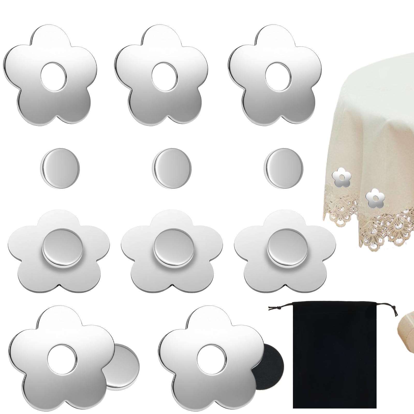Kuanght 8PCS Magnetic Tablecloth Weight Set, Stainless Steel Tablecloths Clips Heavy Duty Shower Curtain Weight Outdoor Tablecloth Weights for Outdoor Picnic, Party, Wedding, Camping and Garden Use
