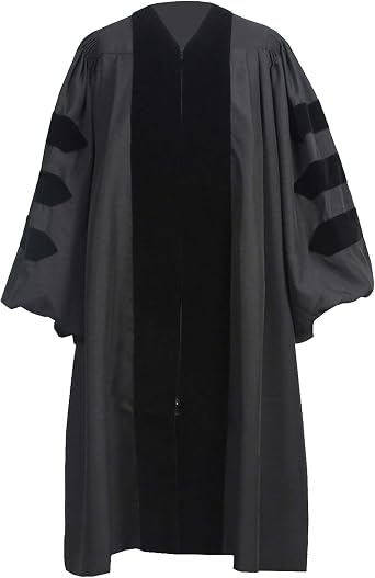Deluxe Classic Doctoral Graduation Gown PHD Blue & Black Velvet
