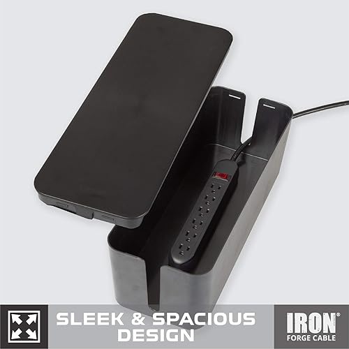 Miniatura 3 de Iron Forge Cable Caja grande de organización de cables, 16 x 6 x 5 pulgadas, organizador de cables negro y organizador para cables, regletas de
