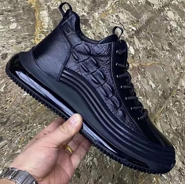 Mens Elastic Laces High-Top Sneaker Autumn & Winter New Thermal Invisible Platform Height Shoes-2In - Image 2