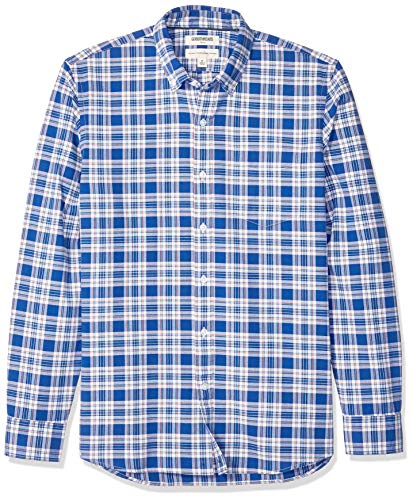 Amazon Brand - Goodthreads Men's Standard-Fit Long-Sleeve Plaid Oxford Shirt, Bright Medium Blue Plaid Large