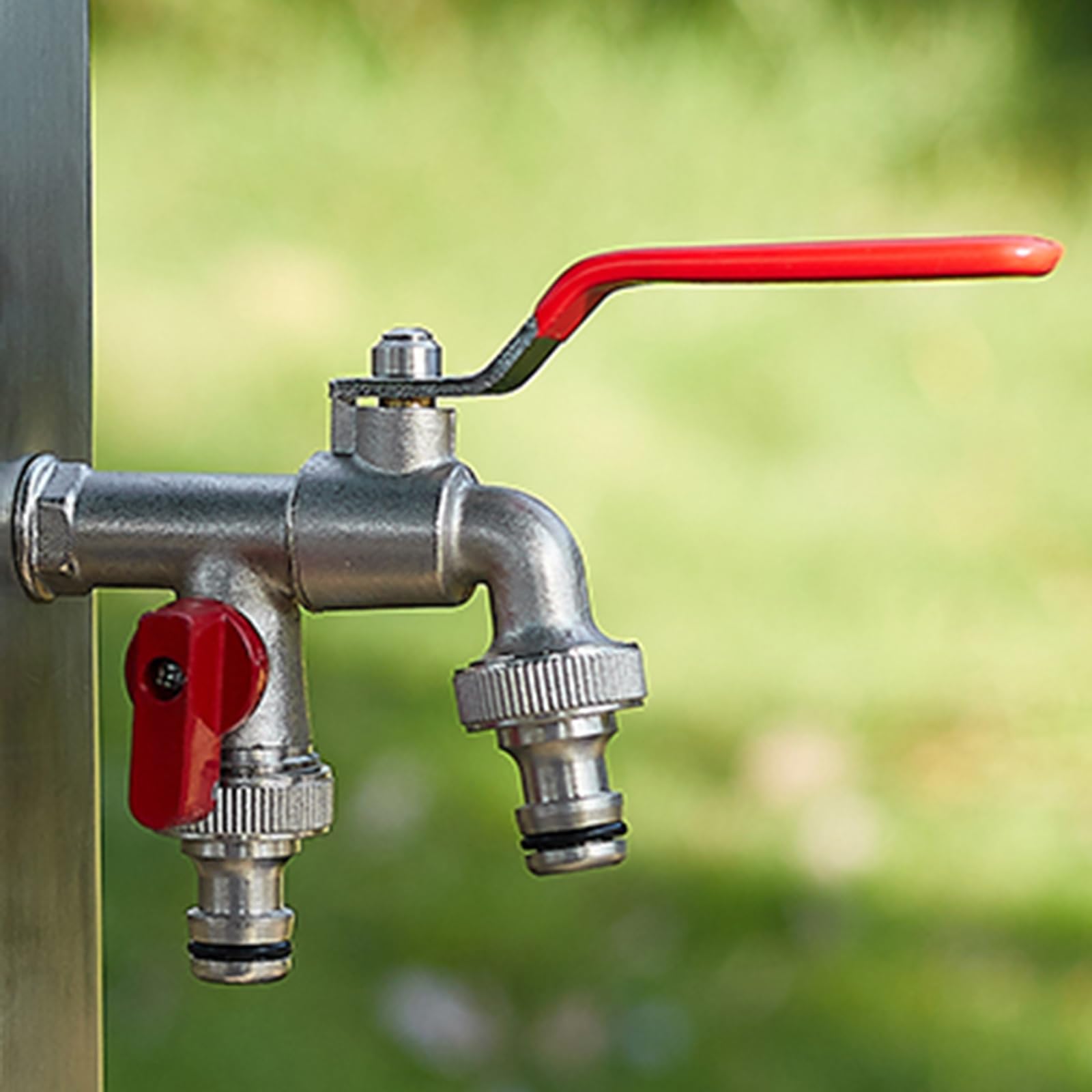 Rubinetto da Esterno Valvola A Sfera in Ottone con Rubinetto A Doppia Uscita da Giardino da 1/2 Pollice Resistente Al Gelo per Uso Domestico E All'Aperto,Rosso Cromo