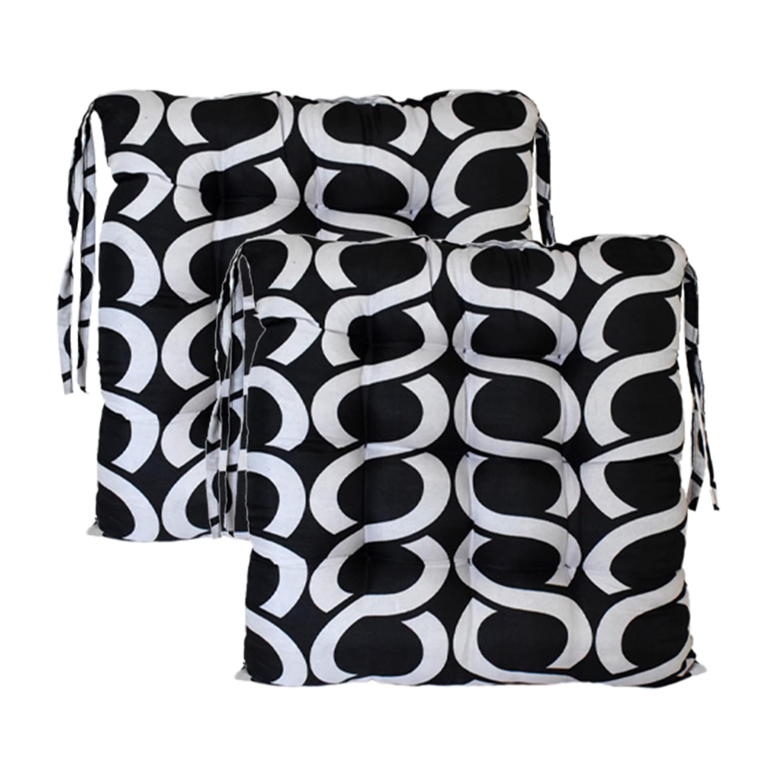 Kuber Industries Long Chair pad | Glance Cotton Printed Long Seat Cushion | Rocking Chair Cushions | Chair Back Rest Pillow | Square Chair pad for Meditation | Living Room | Pack of 2 | Black