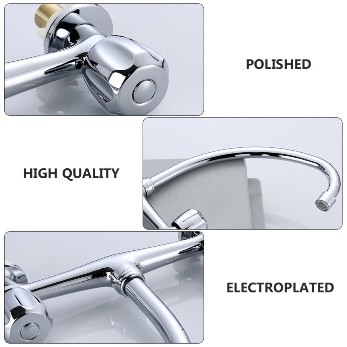 Rubinetto Bagno a Doppio Foro in Rame Doppia Maniglia | Acqua Calda e Fredda, Rotazione a 360 Gradi, Regolazione Indipendente, Finitura Argento per Lavabo