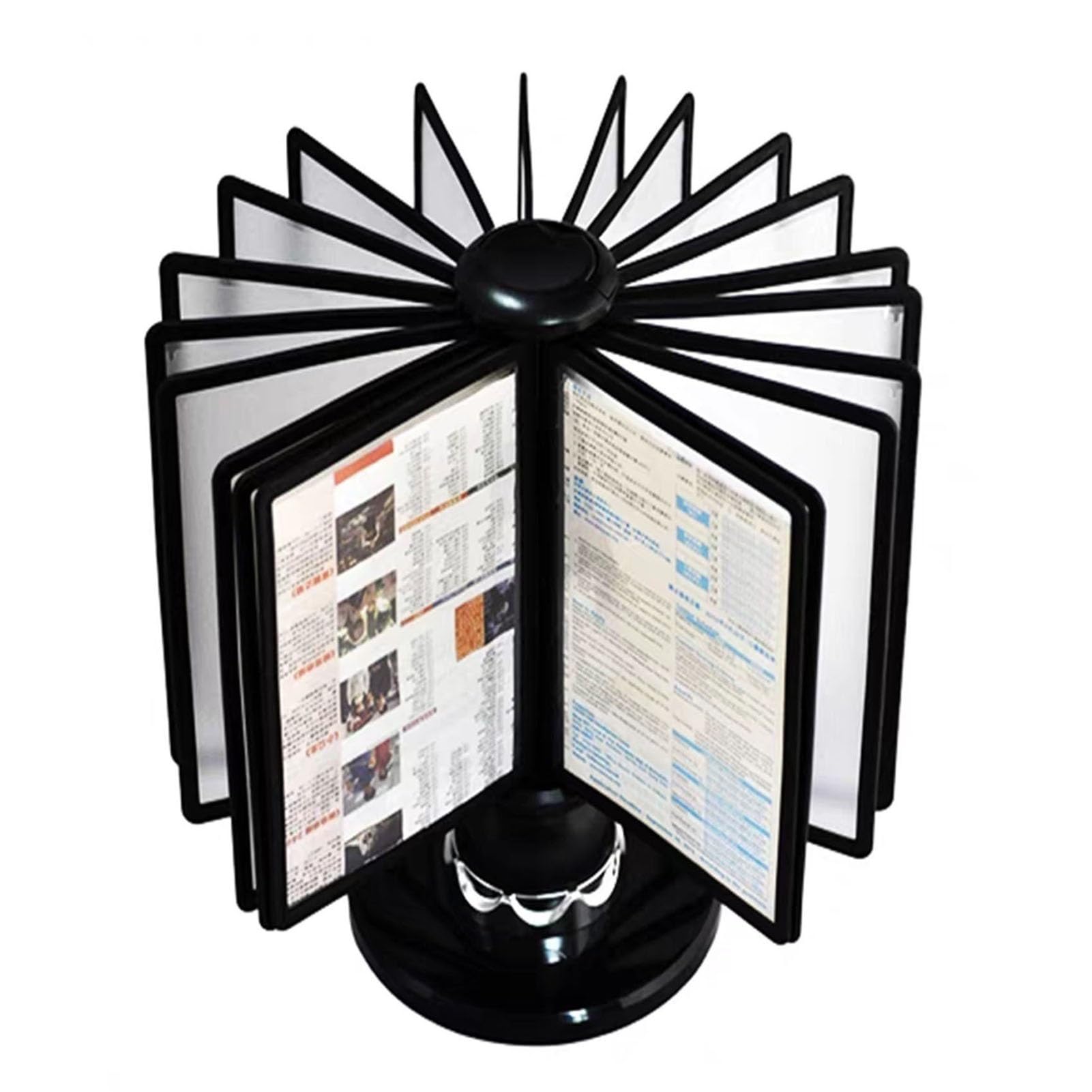 JYBNBBE Rotating Catalog Exhibit Rack, Desktop Reference Organizer, 20 Double Face Panels, 40 Sheet of Paper Capacity, Desk Top Flip Display Folder, Ideal for Office/laboratory/h,Black-20 pages