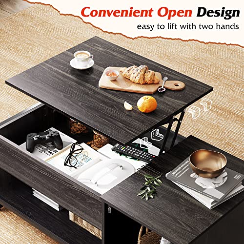 Wlive Coffee Table For Living Room,Lift Top Coffee Table With Storage,Hidden Compartment And Metal Mesh Door Cabinet,Black,Wood #TOP5