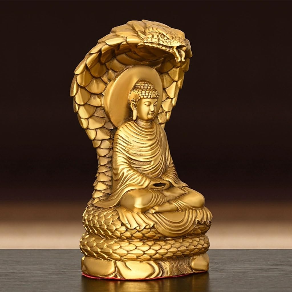 Estatua De Buda Tathagata De Latón, Adornos De Buda Serpiente, Artesanías De Escultura De Buda For El Hogar/Oficina [14 Cm De Tamaño]