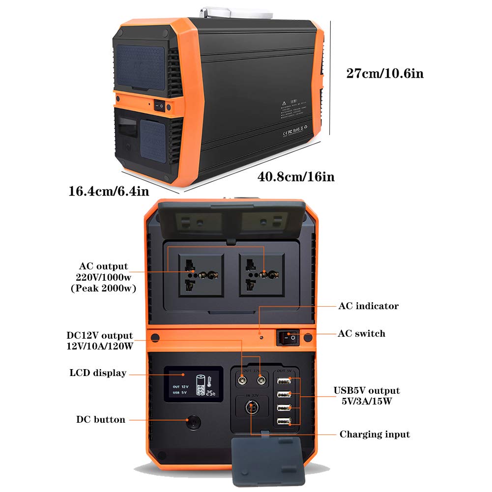 Central Eléctrica Portátil, 273000Mah / 145600Mah / 93600Mah Batería Generador Solar Portátil, Central Eléctrica de Emergencia 1000W / 500W / 300W Generador Solar Portátil