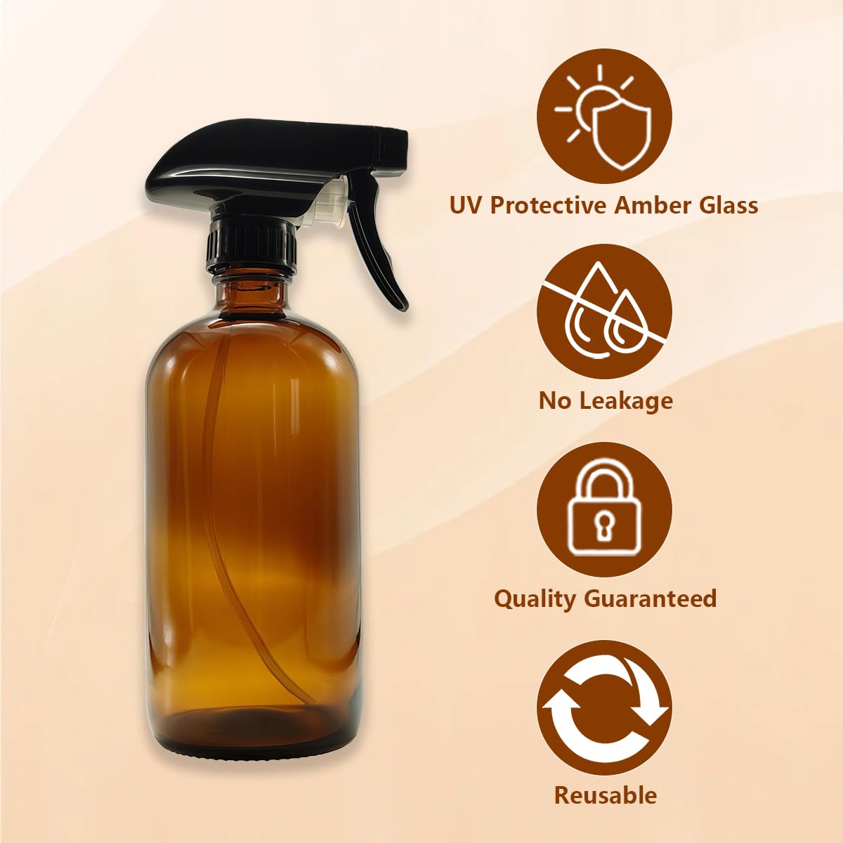 Botella De Vidrio Ámbar 500ml Con Pulverizador – Spray Recargable Para Plantas, Peluquería, Aromaterapia (Boquilla 3 Vías)