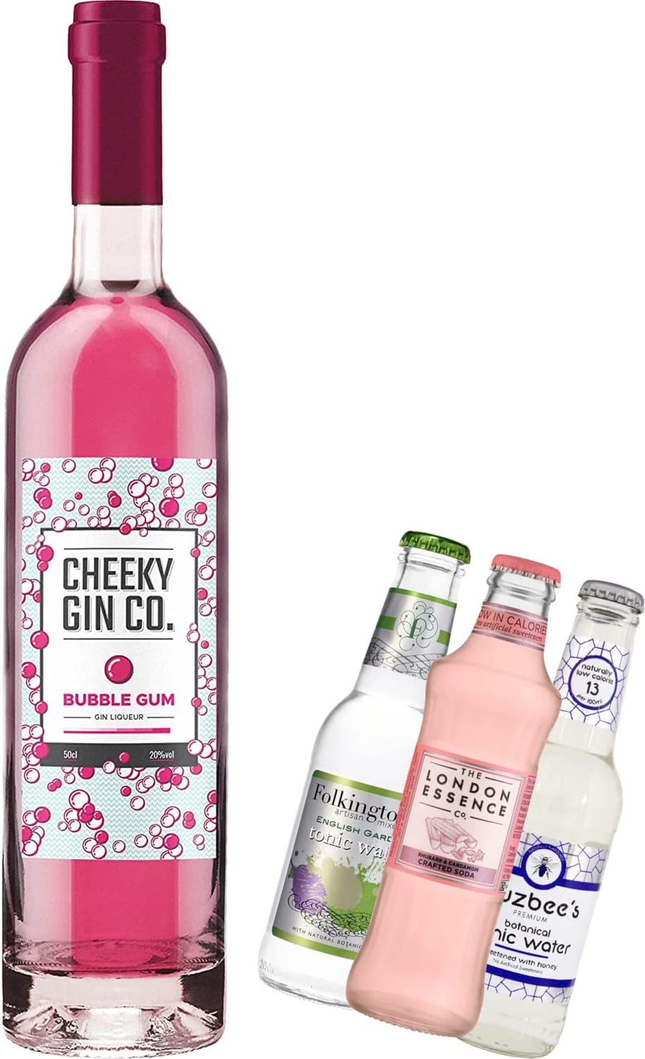 Cheeky Gin Co. Bubble Gum Liqueur Gin Gift Hamper and three bottles of
