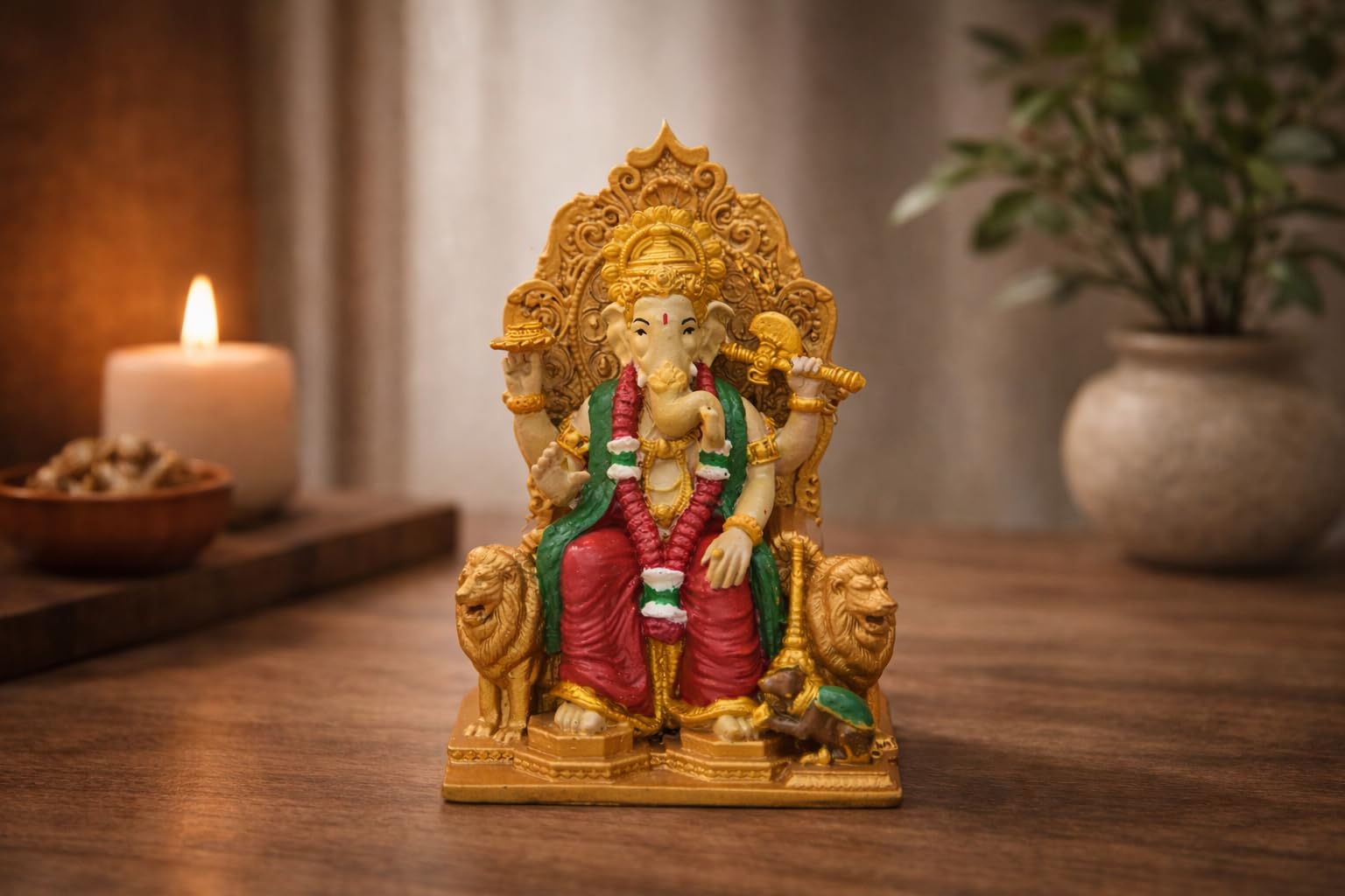 Polyresin Lalbaug Cha Raja Ganesh Idol | Perfect for Home, Puja Ghar, House Warming, Drawing Room, Gifting & Decoration | Colourful Finish (8.1 x 10.1 x 15.2 CM)-image-18