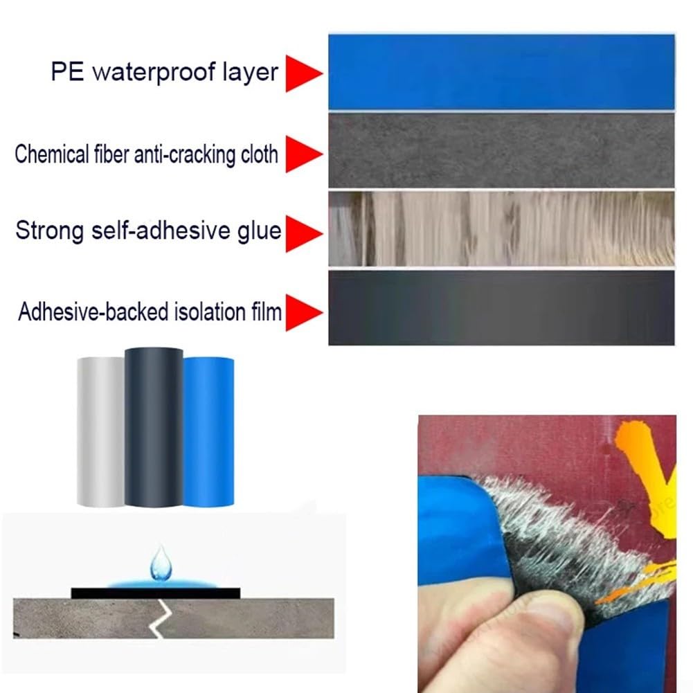 Nastro adesivo impermeabile per riparazione tetto parete, resistenza alle alte temperature, lunga durata (grigio, 50 cm x 10 m)