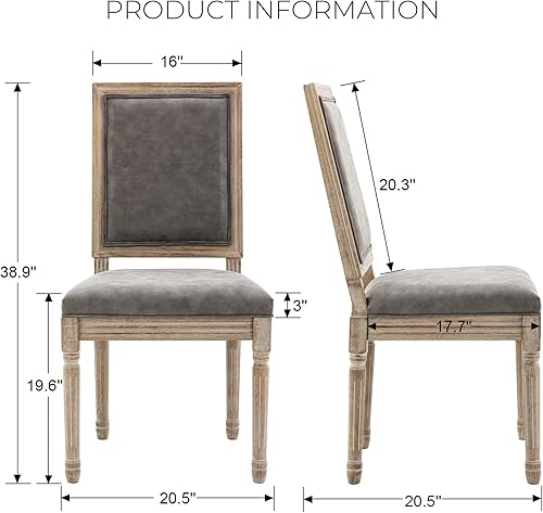 Miniatura 10 de Juego de 2 sillas de comedor de cuero estilo rústico francés para cocina y comedor con respaldo redondo de poliuretano, sillas de cocina tapizadas
