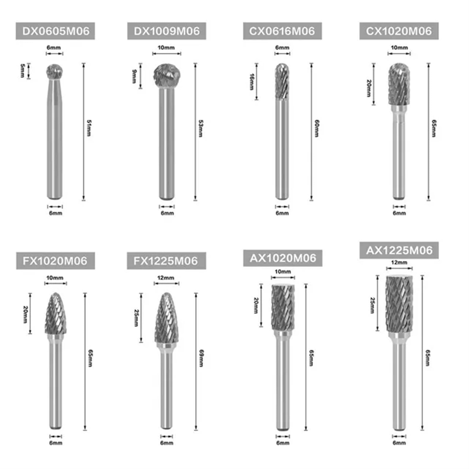 Herramienta rotativa de carburo de tungsteno for Dibujo de Metales de 6 mm, fresado, Grabado, Herramientas abrasivas, Pulido y fresado de Metales(4pcs X(CDEF14))