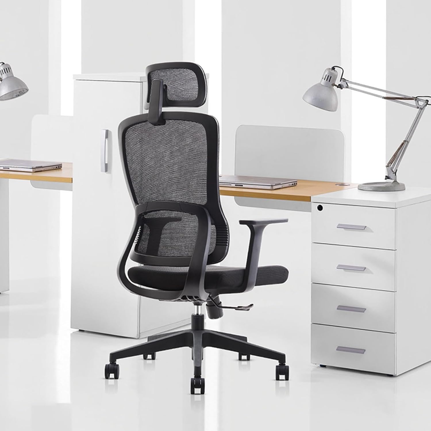 Mesh Swivel Executive Chair Rolling Computer Recliner with 90°-125° Easy Tilt, Adjustable Seat Height and Headrest Lazy Drafting Chair for Home Office Student (Black W25.4)