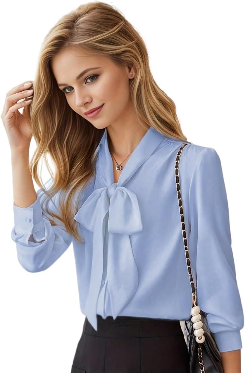 Women's Classic-Fit Shirt Tie Shirt Long Sleeve Blouse 2025 Shirt(Large)