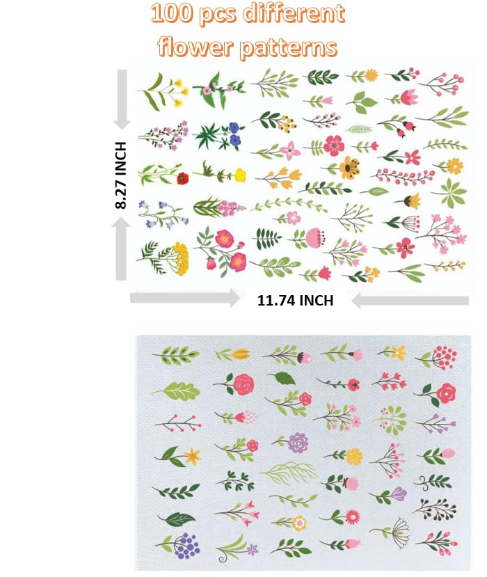 100pcs Water-Soluble Embroidery stabilizer with Colorful Printed Flower Pattern Stickers, Suitable for Novice Sewing and DIY Sewing Enthusiasts, Easy to use