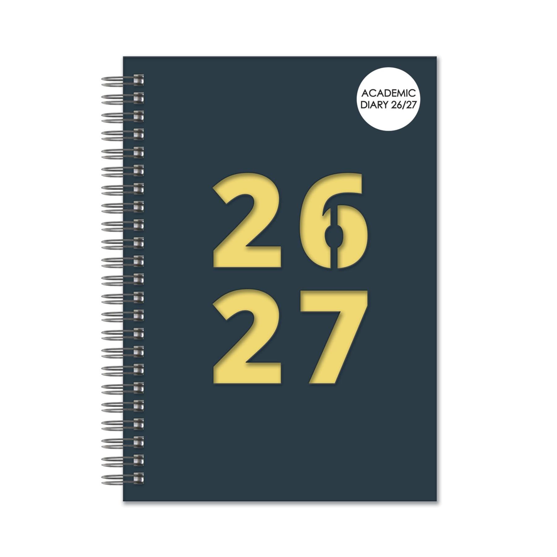 2026-2027 Academic Diary Spiral A5 Size Week to View Spiral Cover Diaries Mid Year Die Cut Cover Planner (Yellow)