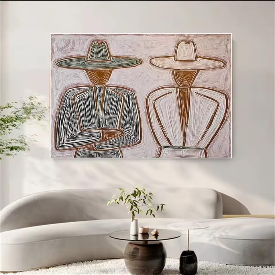 Peinture sur toile texturée style cowboy pour décoration murale de salon moderne et cosy
