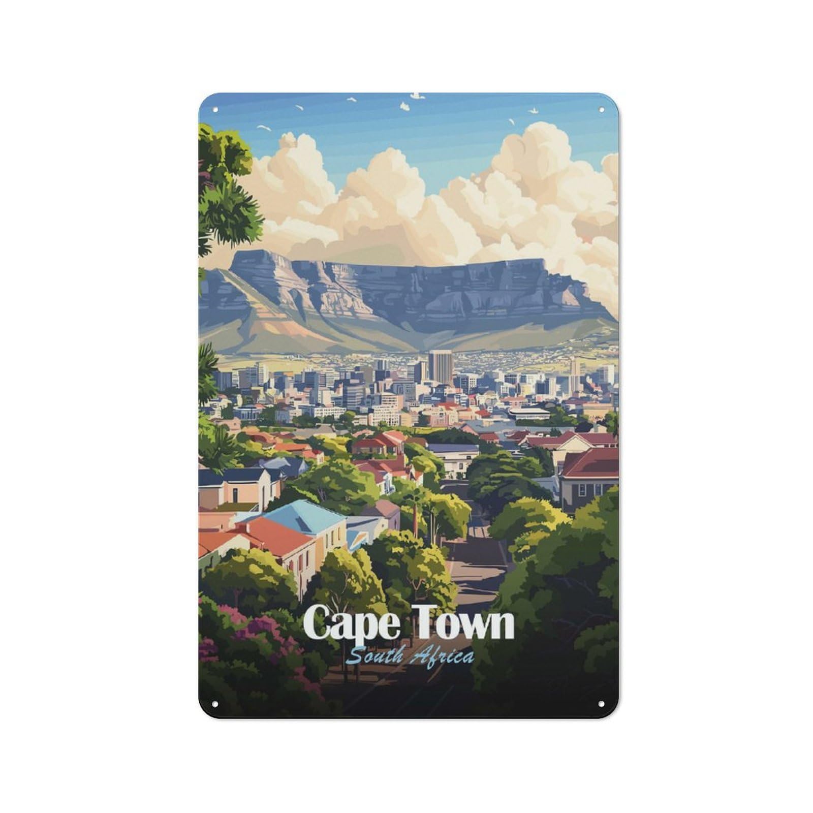 Junmoney Style-15 Tin Wall Plaque 30X20cm With Cape Town Cityscape(2) For Café Or Restaurant, Housewarming Present For People Styling Café And Restaurant