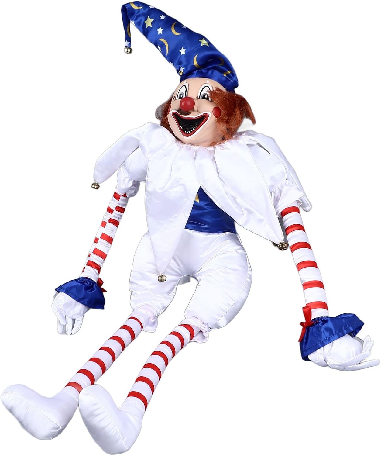 39 Inch Clown Doll Halloween Eerie Decoration, Smiling Clown Figurine, Hanging Feet and Hands, Props Halloween Ornaments for Girlfriend, Home Table Desk Top
