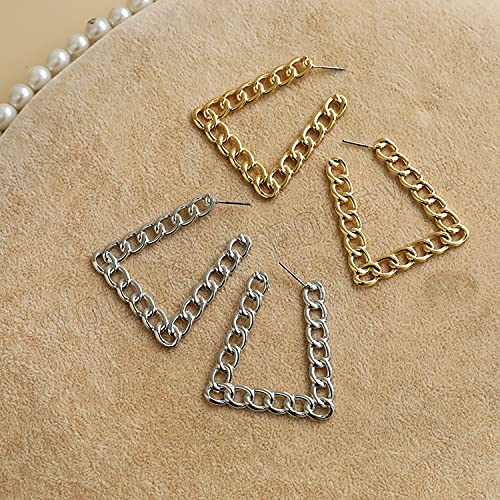 Image of Young & Forever Gift Stainless Steel Curb Chain Hoop Earrings for Women Big Hoop Dangle Earring for Women Trapezoid Earrings Thin Geometric Hoop Earrings