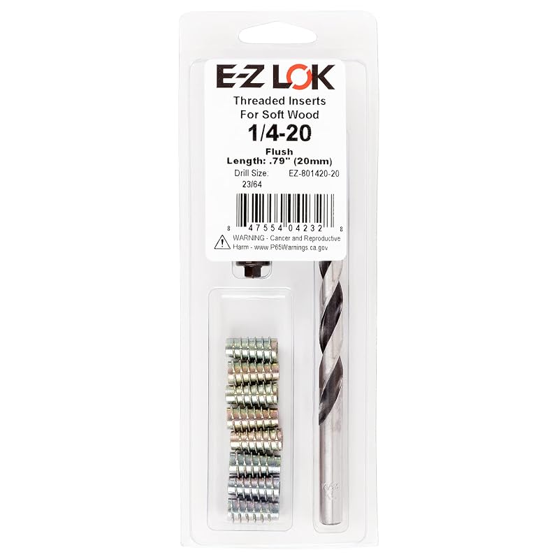 Kit de Reparo de Rosca para Madeira E-Z LOK 1/4-20 x 20 mm com Inserto de Encaixe Sextavado
