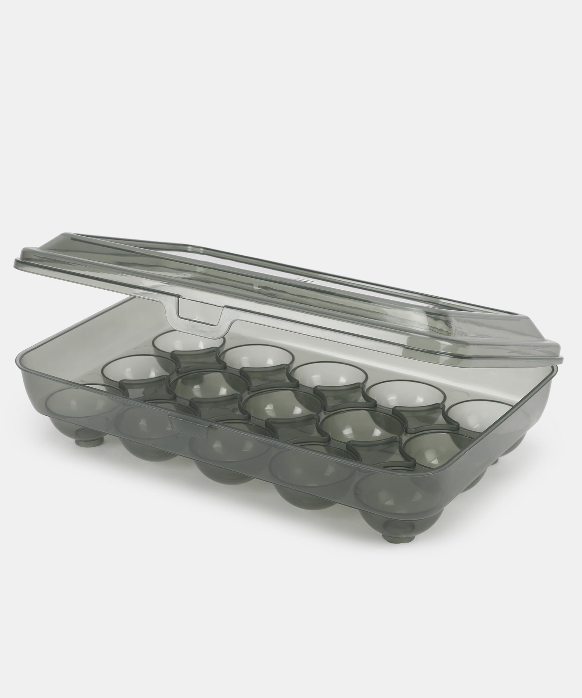 KRISHYAM 15-Egg Stackable Covered Egg Holder for Refrigerator - Grey Plastic Storage Container with Lid, Reusable Storage Box