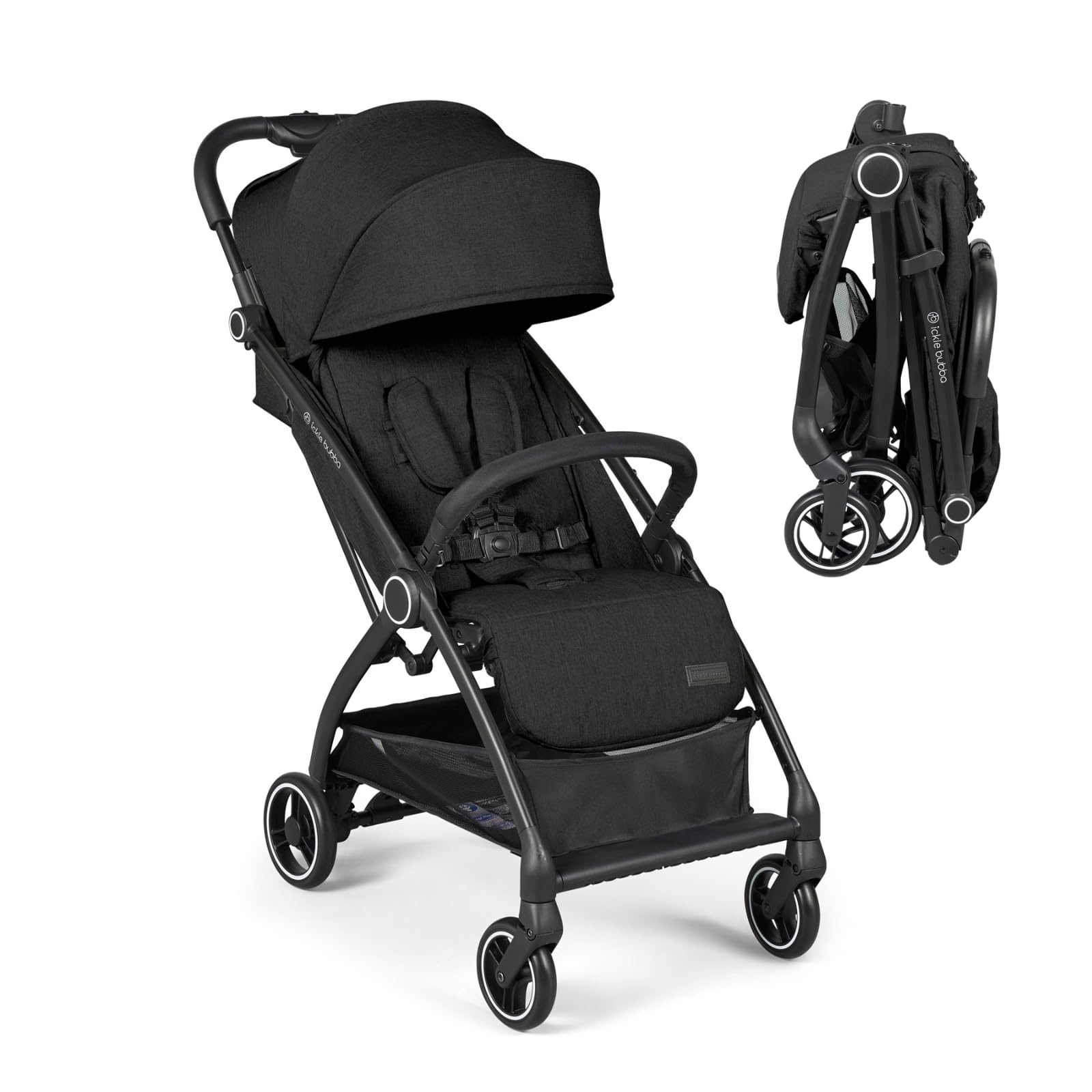 Poussette Ickle Bubba Aries Autofold - Conception ultra-légère, inclinaison multiposition et mécanisme de pliage automatique pratique, de la naissance à 22 kg (Noir)