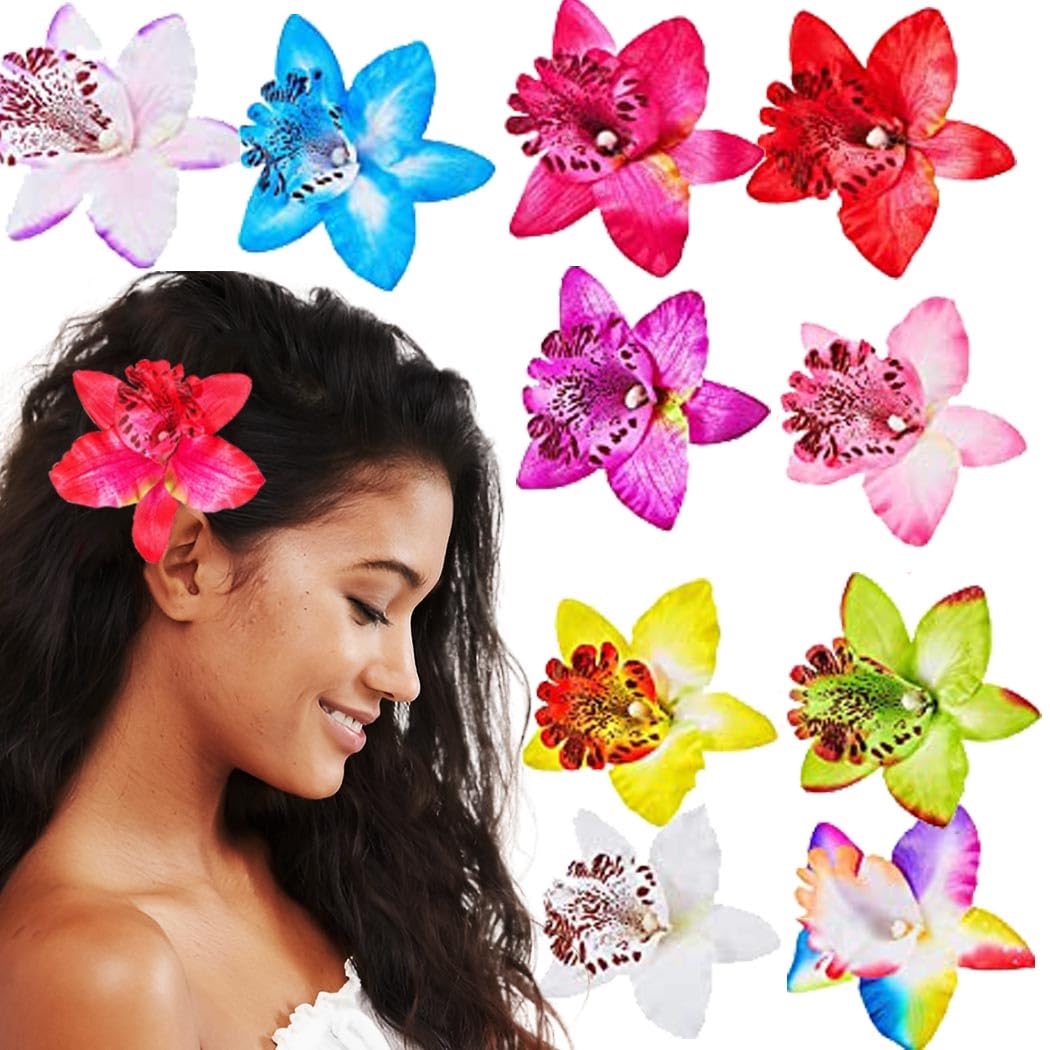 Photo 1 of BARTOSI Flower Hair Clips - 9 Count Tropical Hawaiian Accessories