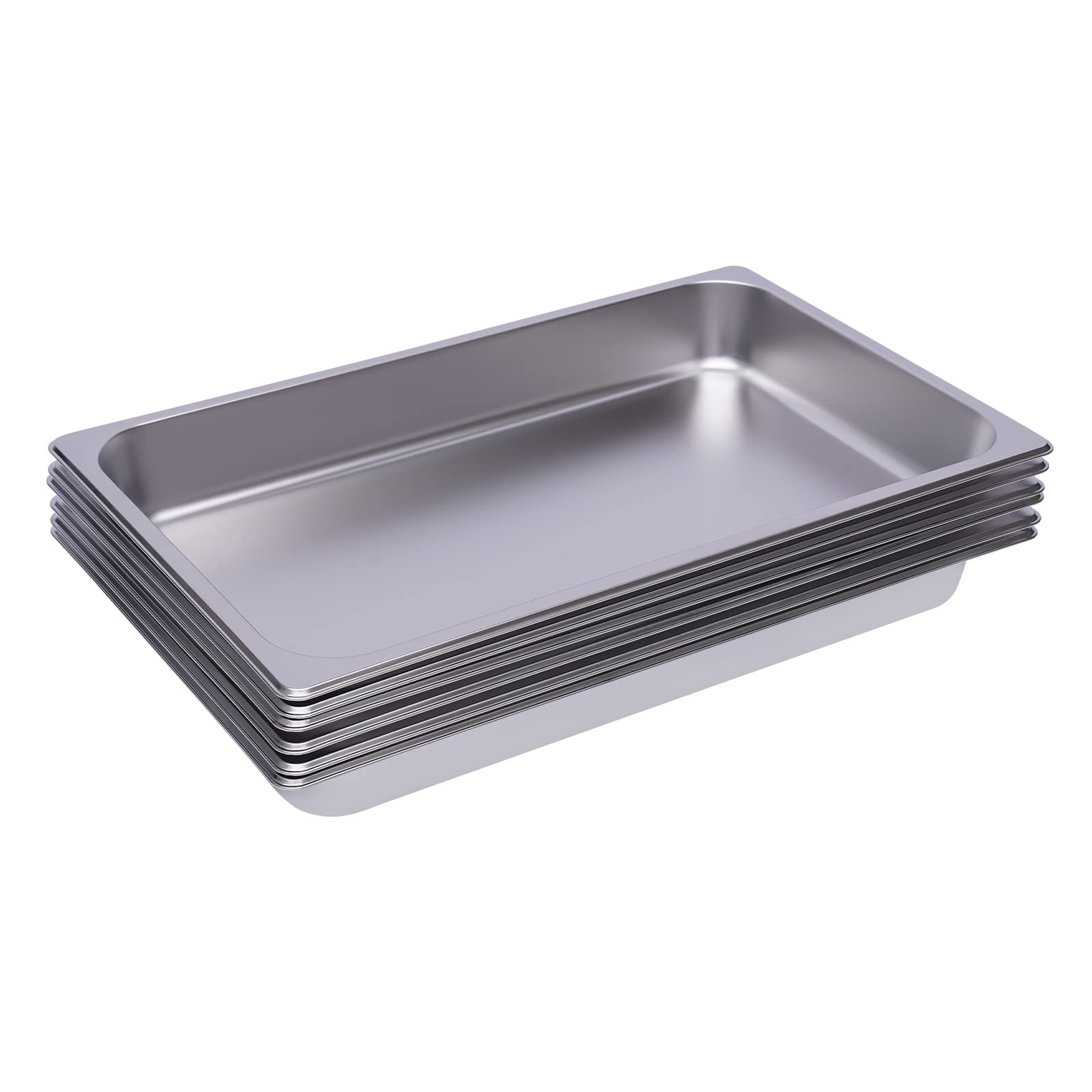 Set di 6 vassoi per alimenti GN 1/1 in acciaio inox, 53 × 33 × 6 cm, 0,7 mm, piatto da forno, contenitore per gastronormo impilabile per buffet, ristorante, cantina