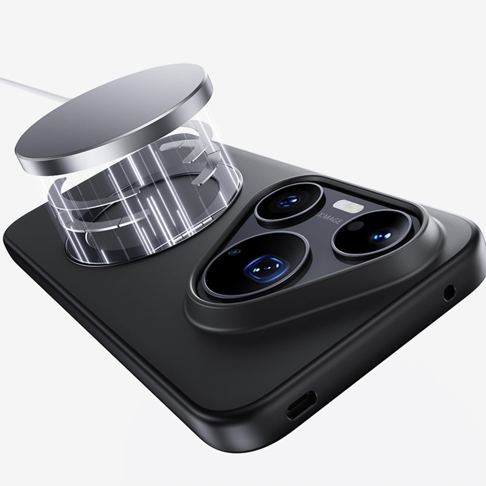 Magnetisch Hülle für Huawei Pura 90 Pro Max/90 Pro, Dünne Gefrostet rutschfeste Schutzhülle mit Drehbar Metall Ring Ständer Handyhülle,Schwarz,90 Pro Max