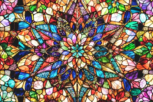 Impossible Jigsaw Puzzles for Adults 1000 Pieces-Stained Glass Puzzles Floral Hard Challenging Puzzles with Letter on Back, Difficult Jigsaw Puzzle 1000 Pieces Puzzle for Adults with 1:1 Poster
