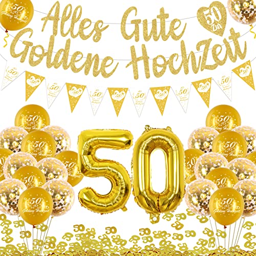Amscan 50 Jahre Goldene Hochzeit Konfetti – Metallic, Goldgeprägt – Für Tischdekoration & Einladungen
