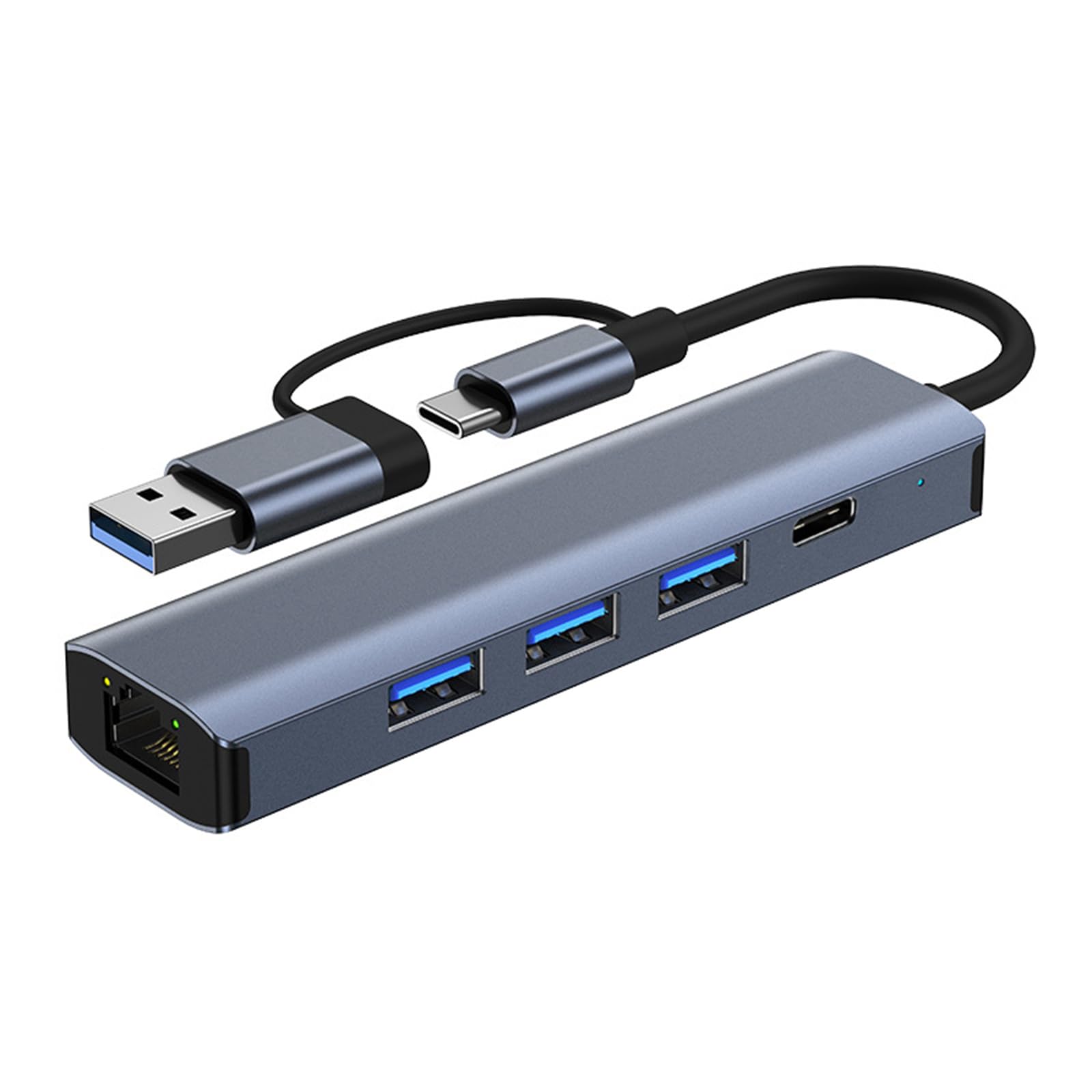 Portable RJ45 to Type C+USB Ethernet 100mbps/1000mbps Adapte
