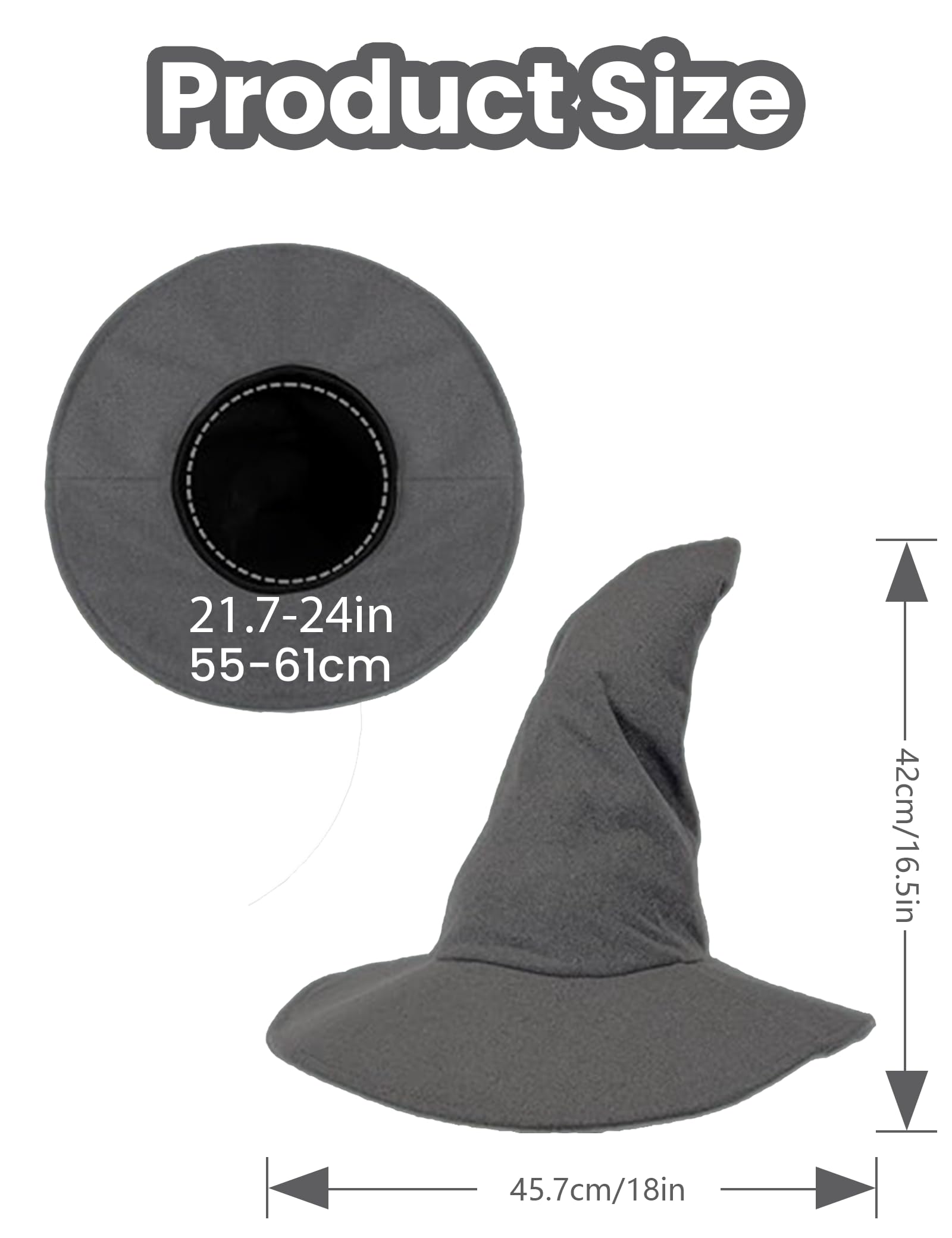 Gwezmxs Wizard Hat, Witches Hats Adult Unisex with Curved Brim for Halloween Cosplay Costume Accessory, Grey - Image 2
