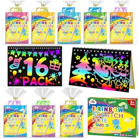 ZMLM Scratch Art Party Favors: 16 Pack Rainbow Scratch Paper Art Craft Notebooks for Kids Age 3-12 Classroom Prize Art Party Supplies Birthday Goodie Bag Stuffers Easter Christmas Gift for Girls Boys Cover
