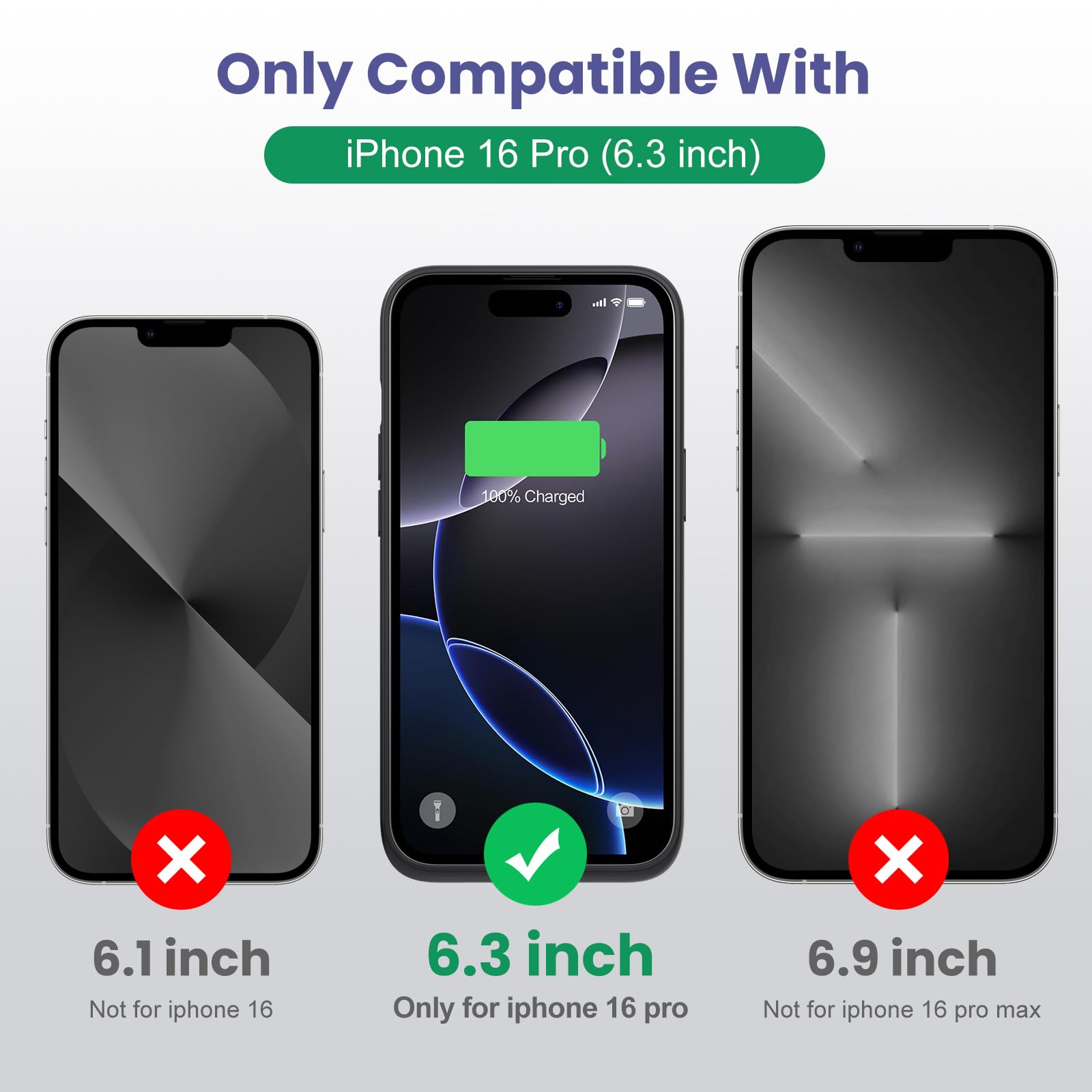 Feob Cover Batteria per iPhone 16 Pro, 7500mAh 15W Custodia Ricaricabile Battery Case Custodia Batteria Caricabatterie Cover Power Bank per iPhone 16 Pro (6,3") Charger Case (A-Nero)