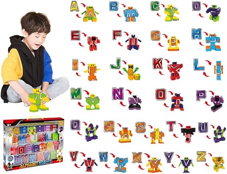 Cyeah Alphabet Robot Toys for Preschool Kids Education, Transforming Robotic Toys 26 Pieces