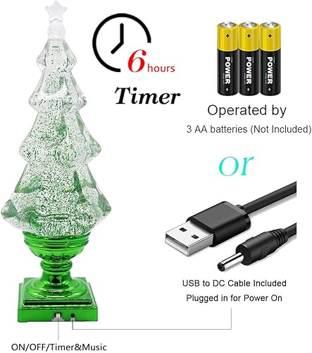 Miniatura 2 de Eldnacele Árbol de Navidad musical de 14 pulgadas, globo de nieve, árbol brillante de acrílico transparente con línea USB y temporizador de 6 horas