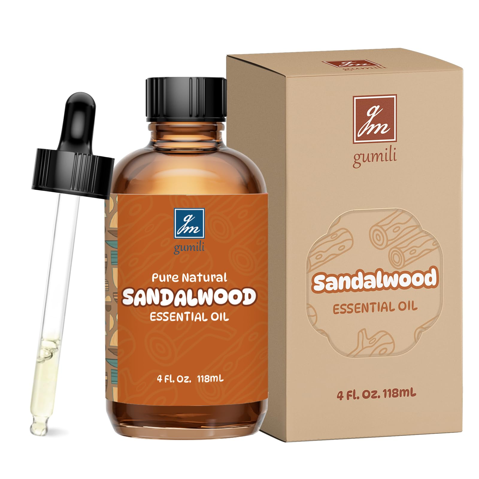 GM Gumili Sandalwood Oil for Skin, Hair, Diffuser, DIY Blends, 4 Oz