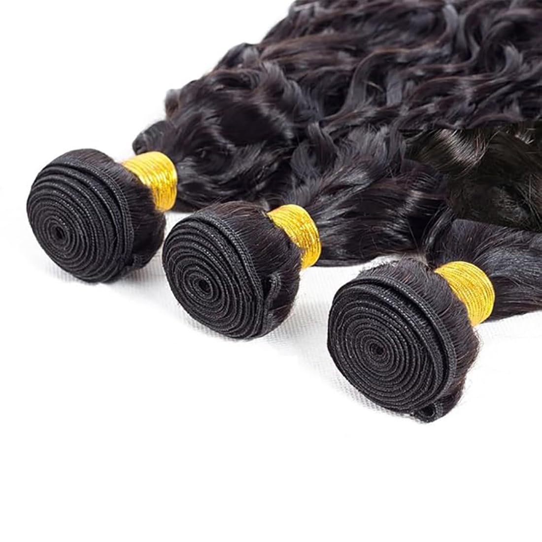 Tissage Naturel Cheveux Humain Naturels Water Wave Human Hair Bundles Weave Extensions 100g/Per Double Weft Couleur #1B Natural Black 14 16 18 Pouces