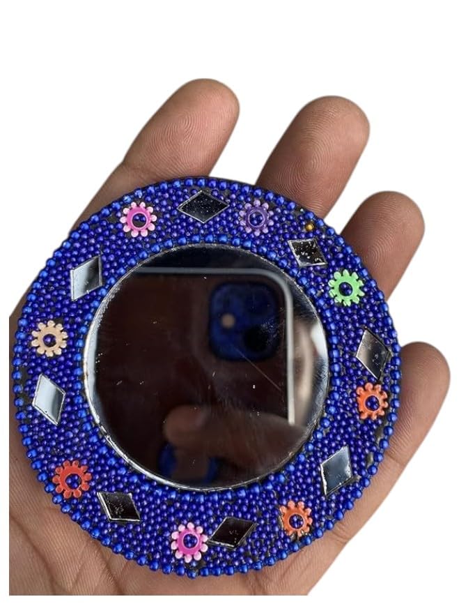 Decorative Markup Mirror- | Wood Multicolor Decorative Hand Mirror for Ladies, Makeup (Mirror) for Women (Pack of 5Pc) (Multicolor) - Round-image-30