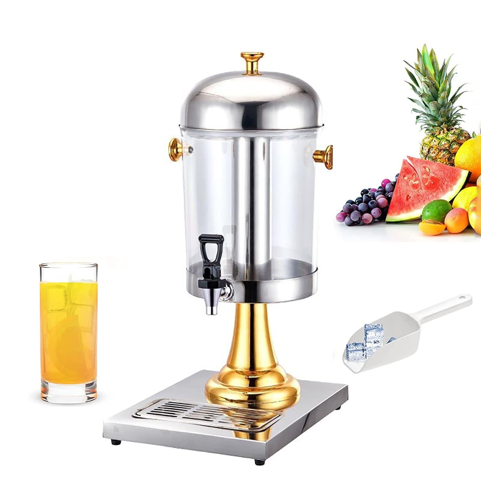MYUYEE 8L Stainless Steel Beverage Dispenser With Ice Tube & Tap – Commercial Juice Drink Server For Home, Parties & Restaurants