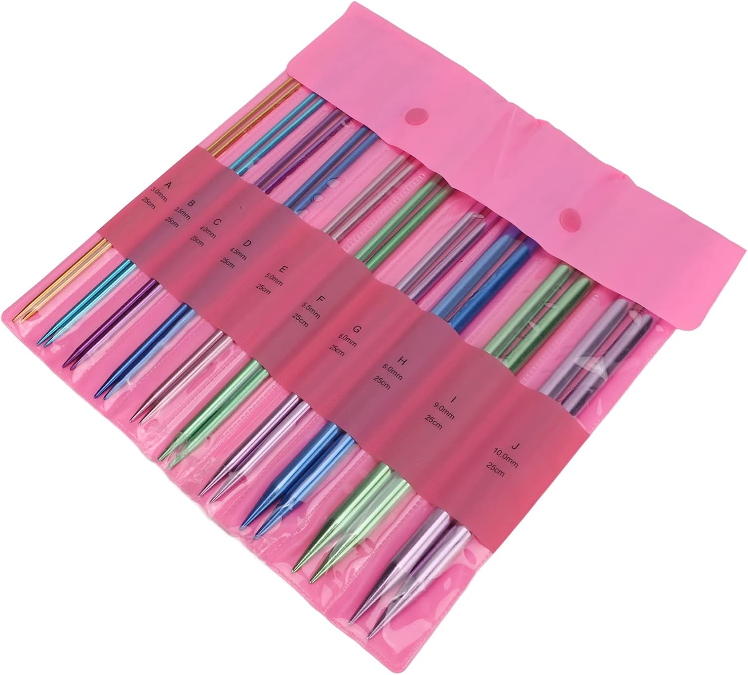 QANYEGN 20Pcs Knitting Needles Set, 10in Ultra Light Aluminum Single Pointed Colored Needles, Knitting Pins in Various Sizes